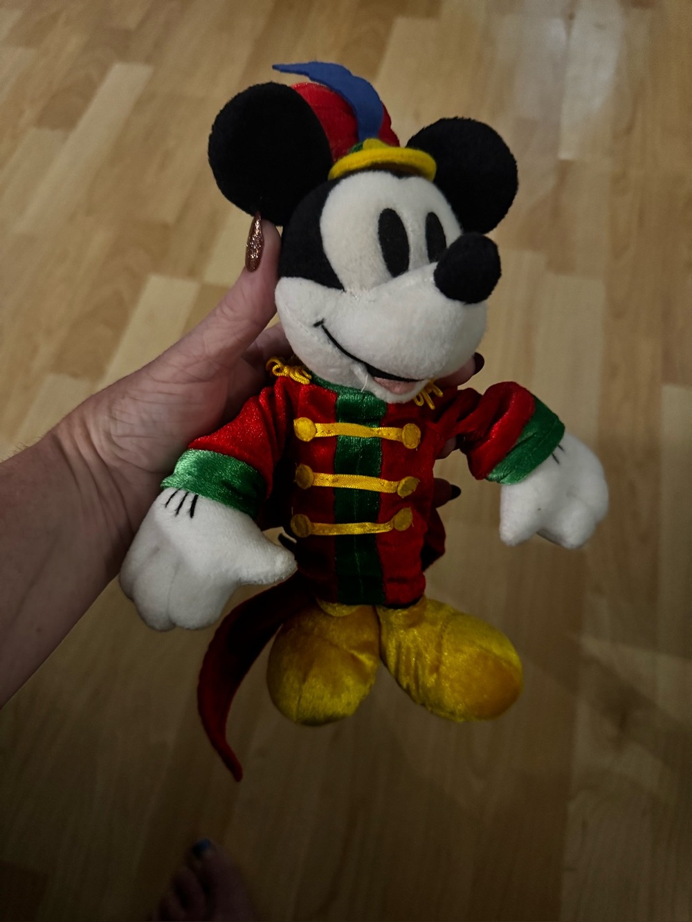Disney Mickey Mouse Plush in Red and Green Band Costume with Yellow Accents - Picture 7 of 7